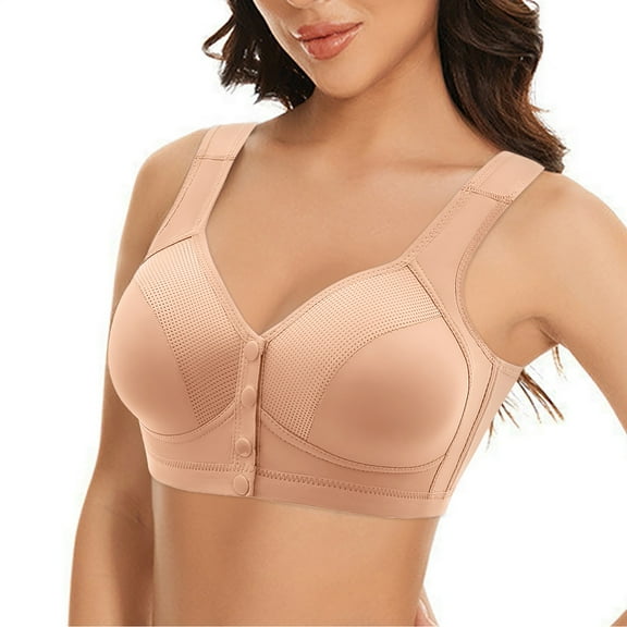 Bras for Women,Front Buckle Adjustable Seamless Yoga Bra with Lace Edge for Movement and Sleep Comfort,Sports Bras for Women,Beige,42