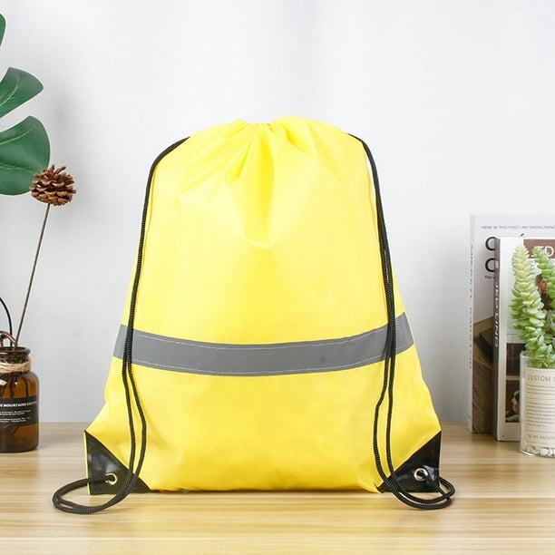 Drawstring Backpack Bulk Reflective Drawstring Bags Kids Ladies Mens Rope  Backpack Drawstring Bags 16.5“X13.3” yellow 