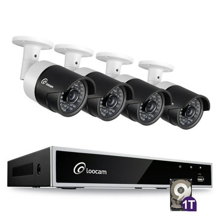 Loocam 1080P 4CH HD-TVI Video Security Camera System DVR Surveillance Camera Kit and 4 PCS 2.0MP Indoor /Outdoor IR Weatherproof Camera 150FT Night Vision with IR Cut(1TB Hard