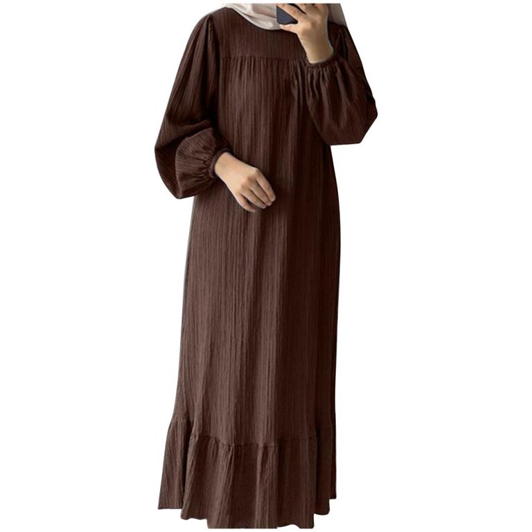 Sakmal Church Womens Spring Dresses Shift Maxi Brown Modest Dress Long  Sleeve Puff Dresses for Women - Walmart.com