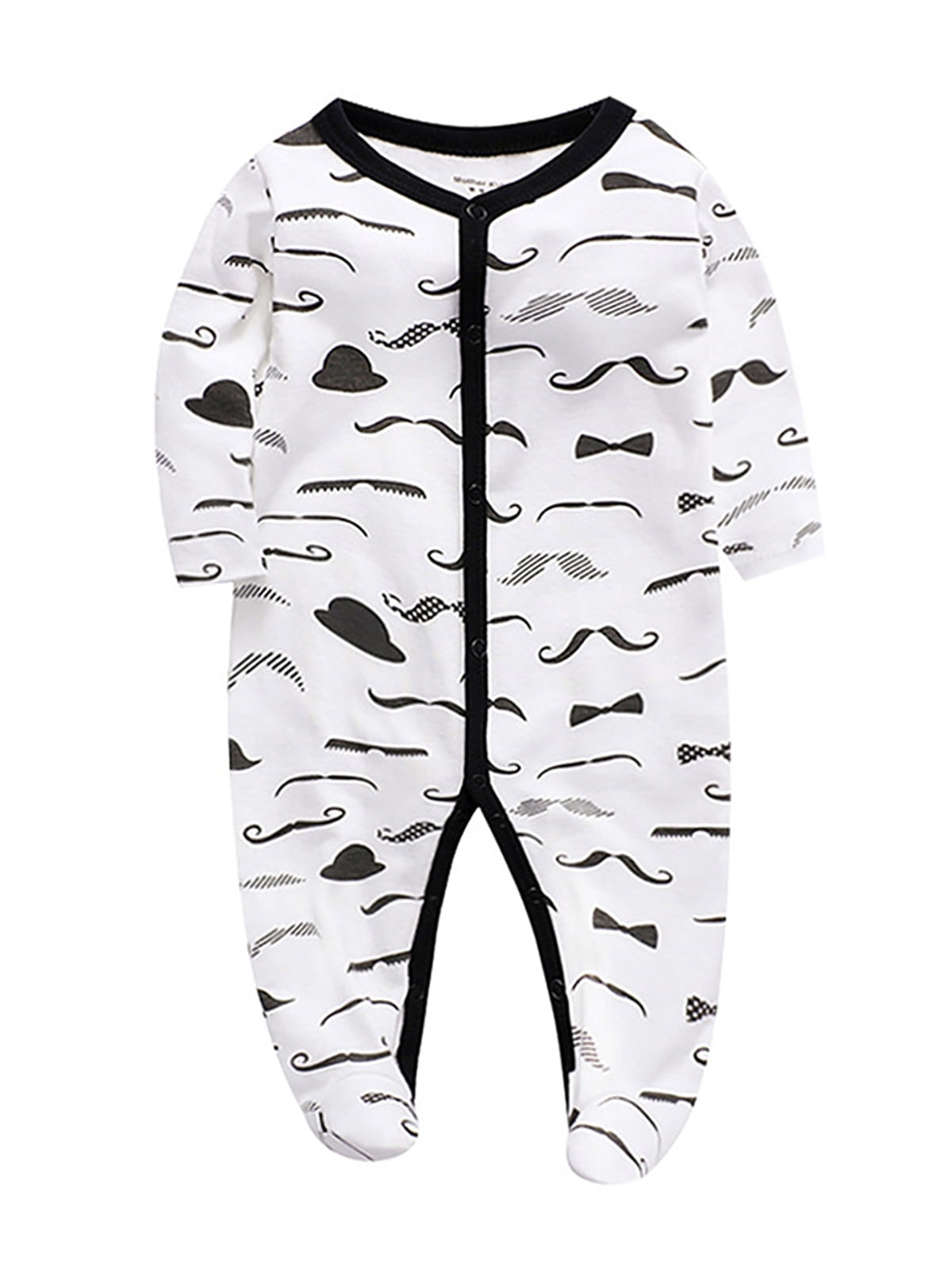 QEFJNO Newborn Baby Boys' 3-pack Sleep and Play Footies Pajamas One-Piece Sleeper Button Jumpsuit Cotton Striped PJs