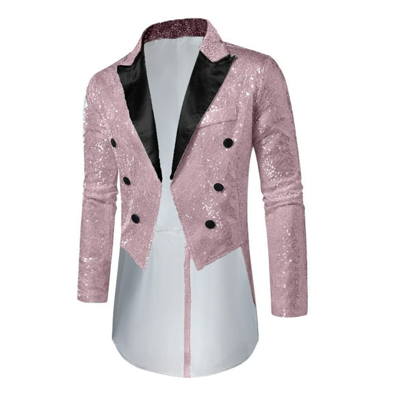 2025 Mens Sequins Tailcoat Jacket Victorian Steampunk Swallowtail Costumes Gothic Victorian Frock Party Show Tux Blazer Coat Pink Xl
