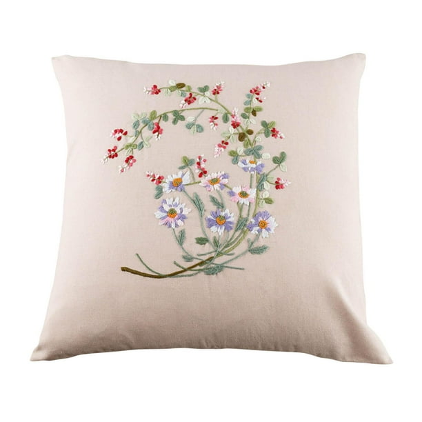 Elegante kit de inicio de funda de almohada bordada, funda de almohada decorativa hecha a mano con cruz orquídeas
