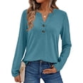 thumbnail image 2 of yueewhu Long Sleeve Shirts for Women 2026 Fall Outfits V Neck Dressy Casual Tops Trendy Blouses Cute T-Shirts Fashion Clothes (Mint Green, XXL), 2 of 9