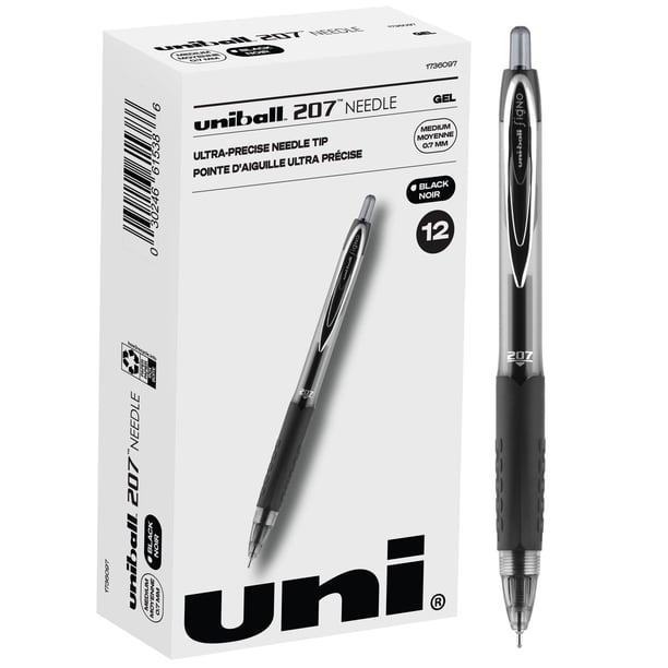 Bolígrafos de gel Uni-Ball Signo 207, tinta negra, paquete de 12 unidades, punta mediana