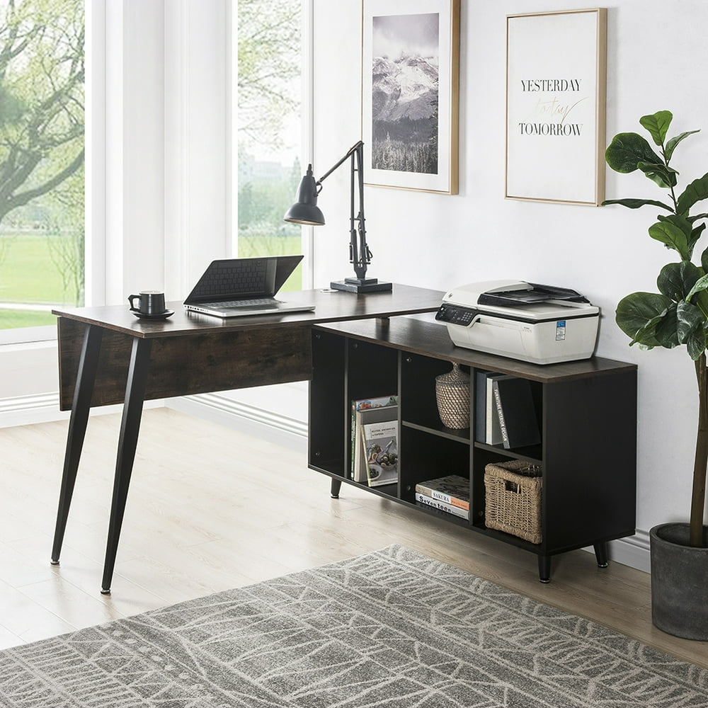 Veryke Modern LShaped Computer Writing Desk with Storage Cubes for