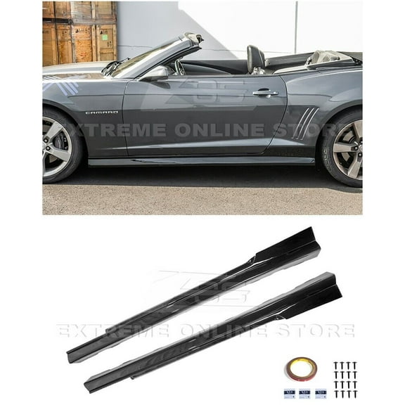 Replacement For 2010-2015 Chevrolet Camaro LT LS SS | ZL1 Style ABS Plastic - Painted Glossy Black Side Skirts Rocker Panel Extension Pair