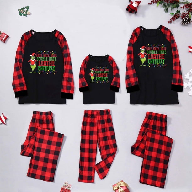 Conjuntos de pijamas navideños familiares a juego Grinch 2024, pijama de Grinch con parte superior y pantalones de pijama a cuadros, pijama de Grinch para niños y adultos para la familia, 4 Años