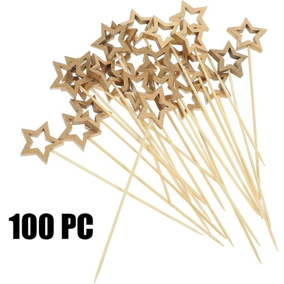 Wooden Star Cocktail Toothpicks | 100-Piece Appetizer Skewers for Drink Garnish & Party Food | Durable Wooden Picks for Fruits, Cheese & Olives