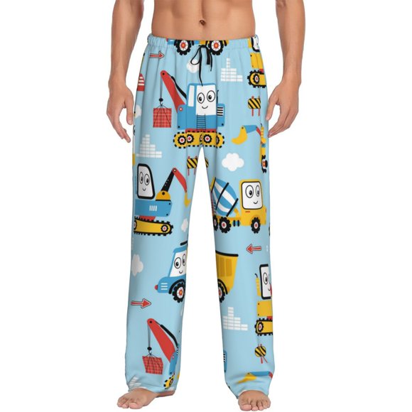 Kdxio Building Truck Pattern Men's Pajama Pants, Elastic Waist with Drawstring and Pockets, Comfortable Loungewear-Small