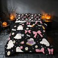 thumbnail image 2 of Homewish Halloween Ghost Queen Comforter Set for Girls, Pink Bow Daisy Bat Comforter Sets Queen, Black White Pink, Black Reversible, 3pcs 1 Comforter and 2 Pillowcases, 2 of 6