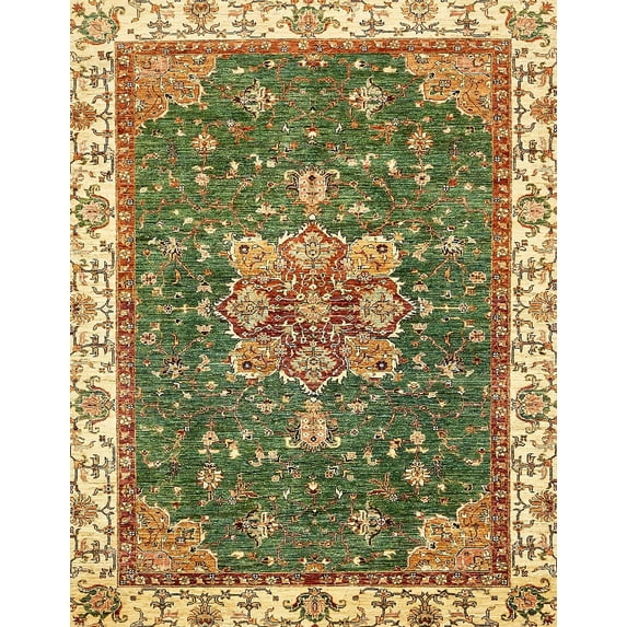 Ahgly Company Indoor Rectangle Abstract Ginger Brown Green Abstract Area Rugs, 2' x 5'