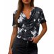 thumbnail image 4 of Xuyuer Womens Short Sleeve Shirts Business Casual Collared V Neck Tops Printed Fashionable Pile Collar Breathable Summer Short Sleeved Casual T-shirt Top, 4 of 6