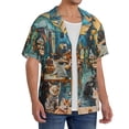 thumbnail image 2 of Balery Whimsical Cats Night Cafe Camisa Casual de Manga Corta con Botones para Hombre, Texturizada, Estilo Cubano, para Playa, Verano-Large, 2 of 5