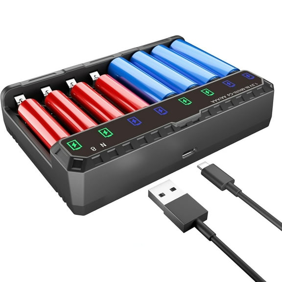 N8 1.2V Universal Battery Charger 8Bay, Rechargeable Battery Charger with C USB Input, AA AAA Battery Charger for 1.2V/14500 Li-ion Rechargeable AA AAA Batteries
