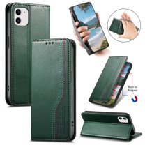 For iPhone 12 6.1-inch Case,Elastic Wristband Magnetic Suction Closure Flip Stand Wallet Leather Phone Case,Green,For iPhone 12