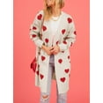 thumbnail image 5 of Musuos Women Open Front Duster Sweaters Heart Print Knitted Fall Cardigans with Pockets, 5 of 9