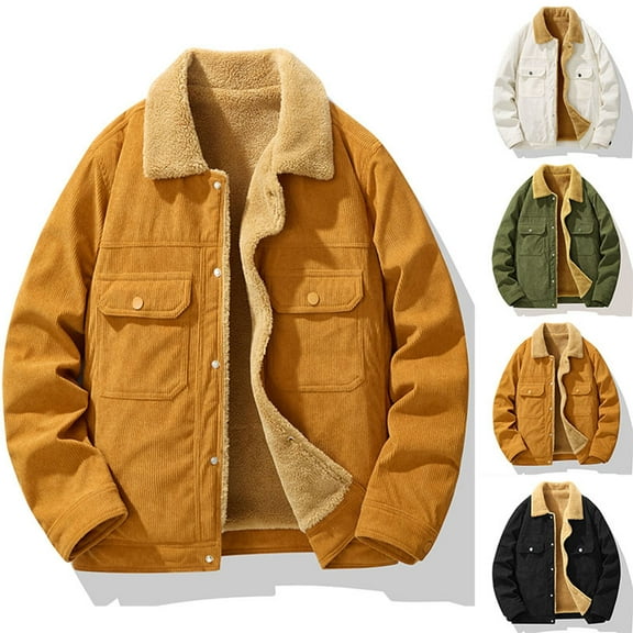 Miluxas Men's Corduroy Jackets Sherpa Lined Winter Coats thermal Warm Fleece Jacket Casual Lapel Trucker Jackets White