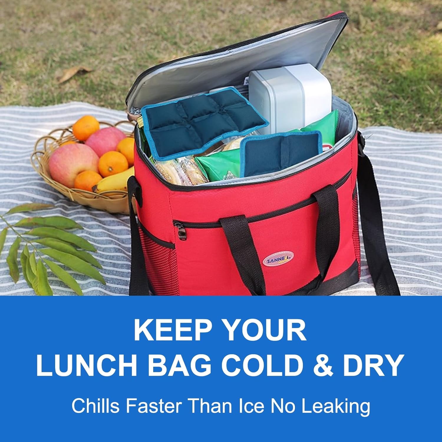 Lunch box ice pack, 4-pack reusable thin small ice packs, soft gel freezer pack suitable for lunch bag and freezer, - leak-proof food grade ice pack set