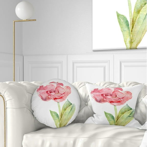Designart Single Pink Tulip on White Background - Flower Throw Pillow - 12x20