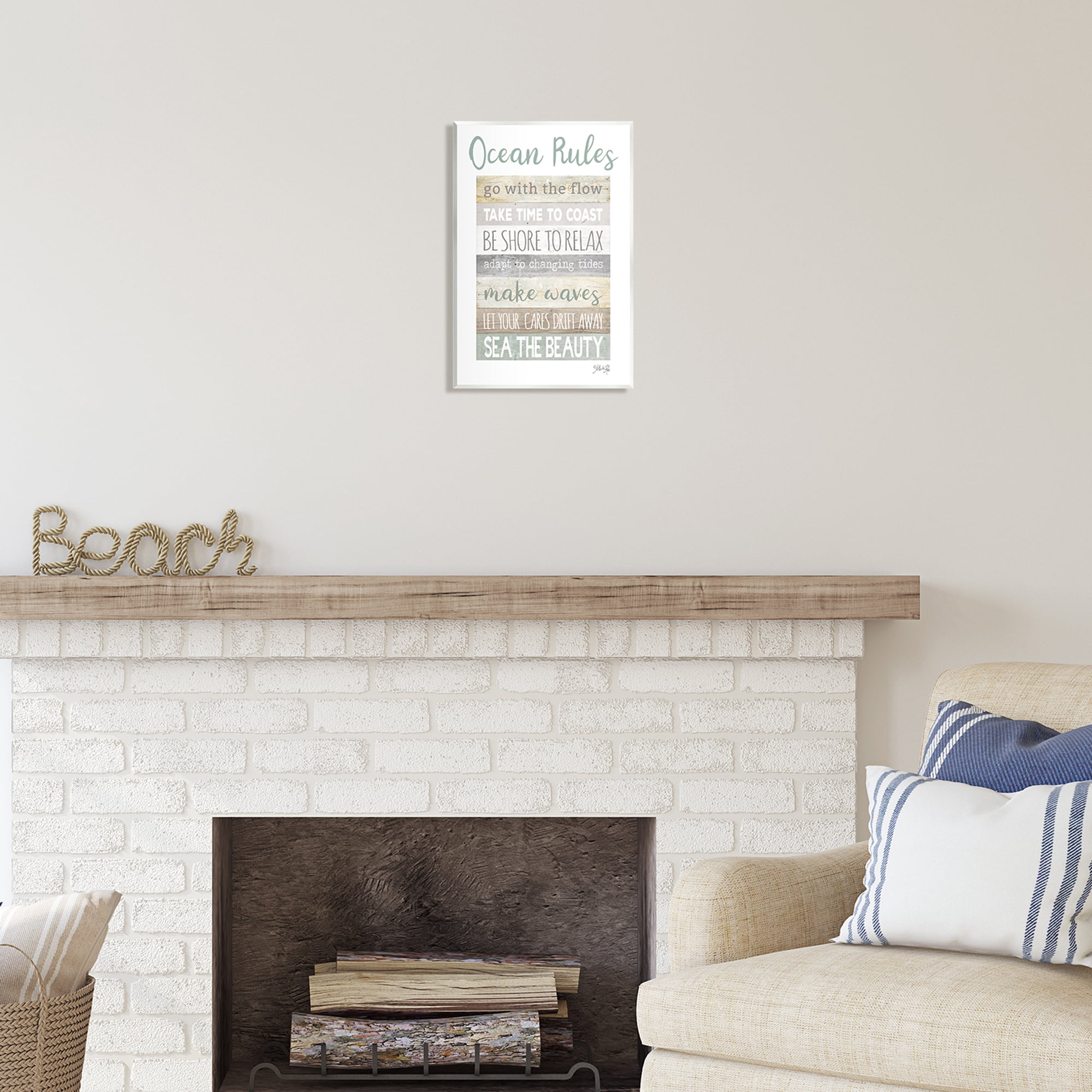 Stupell Industries Ocean Rules Rustic List Typography Painting Unframed Art Print Wall Art, 10 x 15