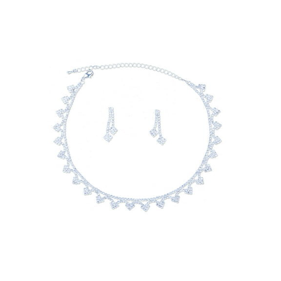 Womens Jewelry Set For Wedding Silver Crystal Trillion Cut Necklace Earring For Wedding