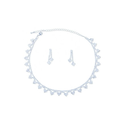 Trillion Crystal - Womens Jewelry Set For Wedding Silver Crystal Trillion Cut Necklace Earring For Wedding