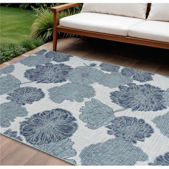 HomeRoots 551475 9 x 12 ft. Navy Blue & Ivory Floral Indoor & Outdoor Rectangle Area Rug