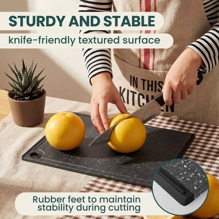 Kikcoin 3-Piece Plastic Large Cutting Boards Set for Kitchen, Chopping Board with Non-slip Feet and Juice Grooves