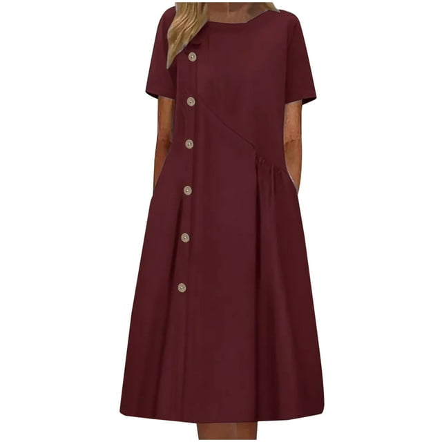 Birdeem Robe Décontractée Mode Femme Printemps Été Manches Courtes Col Rond Longueur Genou