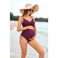 thumbnail image 5 of LIORA Solid Women's Maternity Swimsuit Retro Plum Wrap Front Tankini, Dark Red, 5 of 6