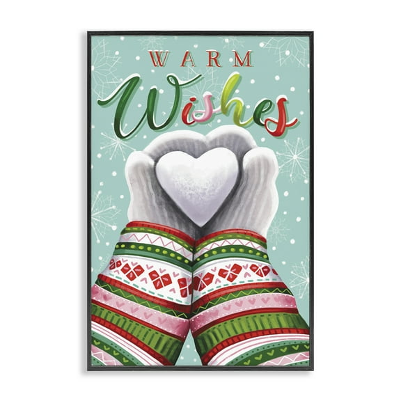 Stupell Industries Warm Wishes with Heart Holiday Painting Black Framed Art Print Wall Art, 12 x 18