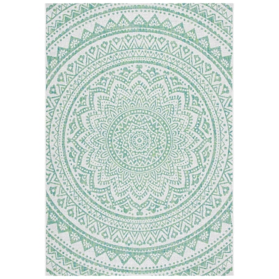 SAFAVIEH Courtyard Josiah Floral Medallion Indoor/Outdoor Area Rug, Ivory/Green, 4' x 4' Square