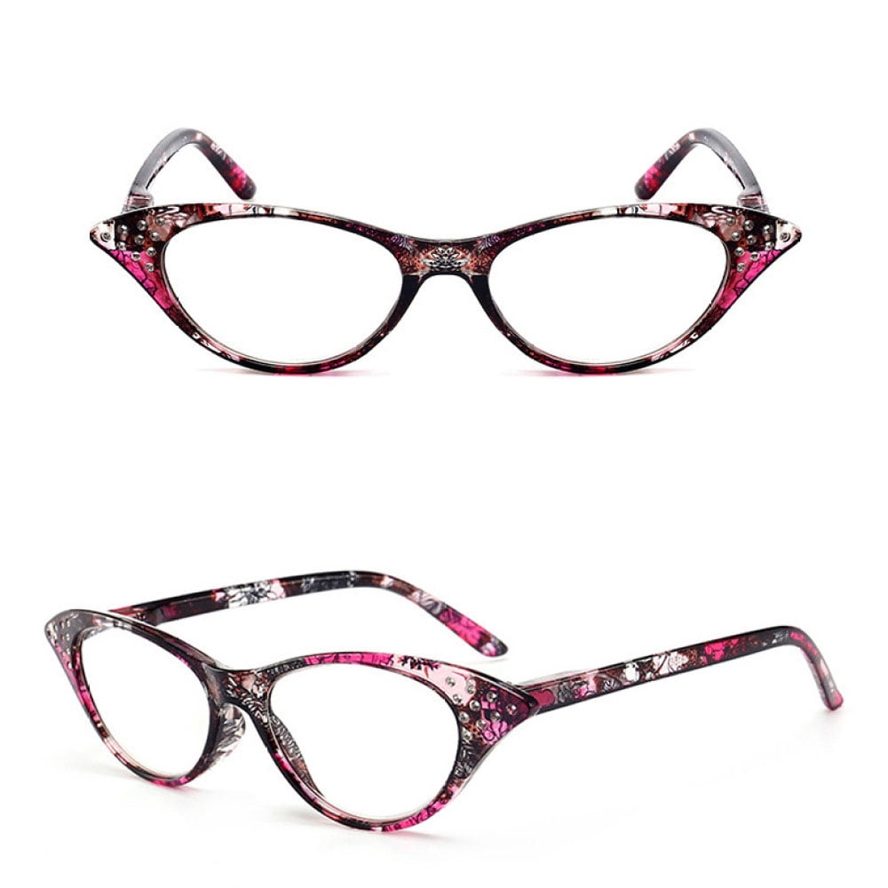 4 Pairs of Women Classic Red Floral Print Cat Eye Reading Glasses HD Spring Hinge Presbyopia Glasses Ladies Plastic Readers +1.50 with Pouch