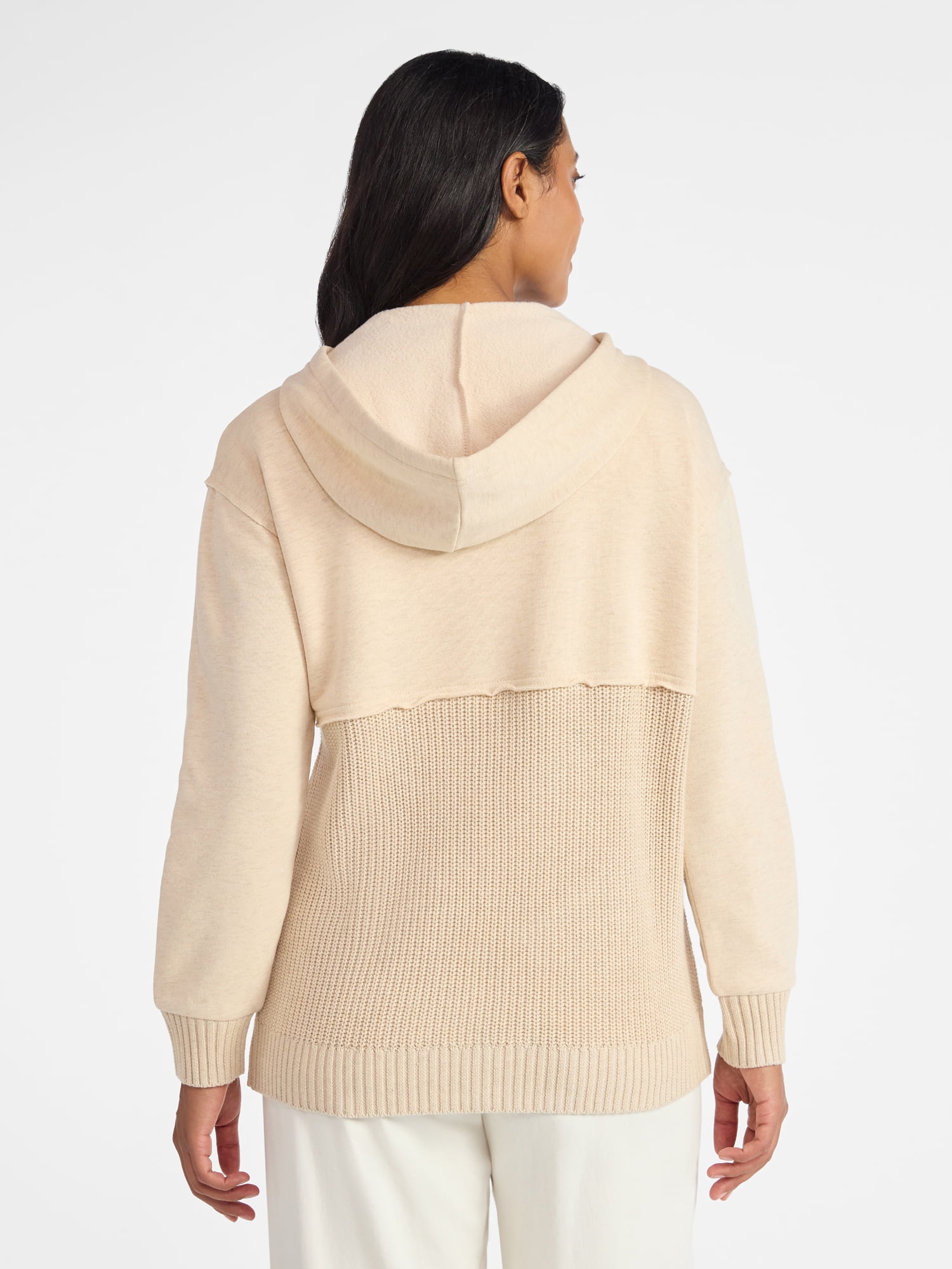 Time and Tru Women's and Women's Plus Fashion Mixed Media Hoodie, Sizes XS-4X