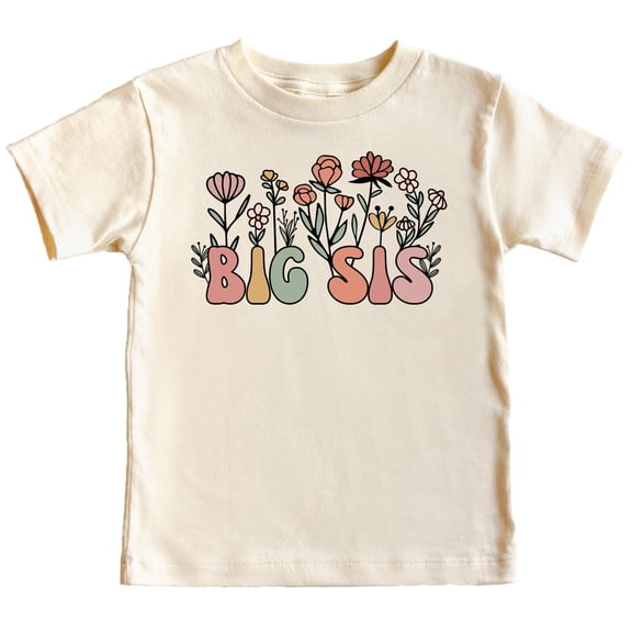 Floral Big Sis Shirt for Girls Big Sister Flower T-Shirt New Sibling Toddler Tee Natural Shirt Youth Small