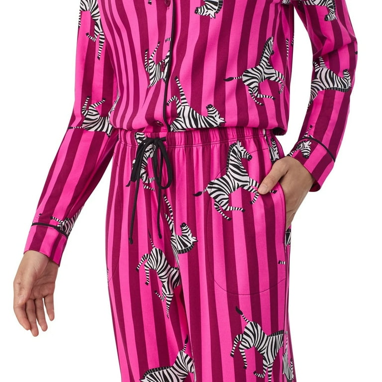 Room Service Womens 2-Piece Shawl Collar Pajama Set (PINK, L