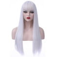 thumbnail image 4 of RightOn 28" White Wigs Straight Long Hair Wigs with Bangs Women Fashion Heat Resistant Synthetic Natural Looking Wig for Cosplay Party or Daily Use with Wig Cap, 4 of 6