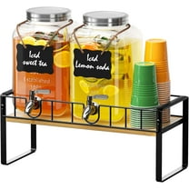 2-pack 1 Gallon Drink Dispenser,Glass Beverage Dispenser with Spigot,Lemonade dispenser Bamboo Stand for Outside, Glass Drink Dispensers for Parties with Ice Core
