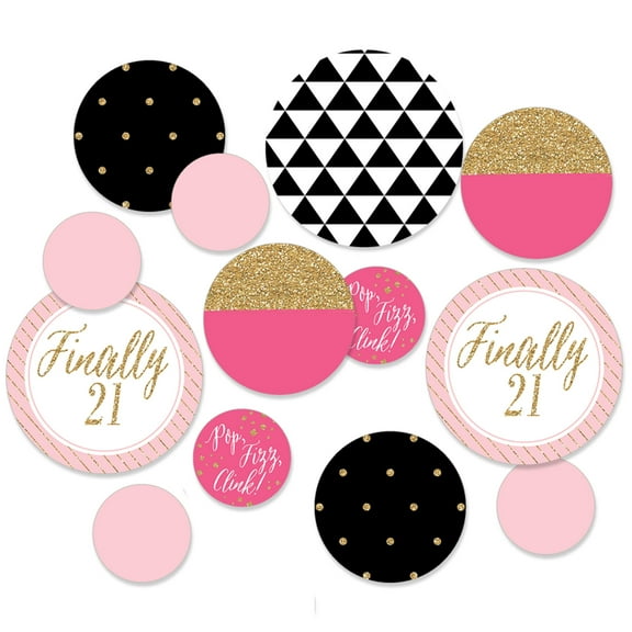Big Dot of Happiness Finally 21 Girl - Birthday Party Giant Circle Confetti - 21st Birthday Party Decorations - Large Confetti 27 Count