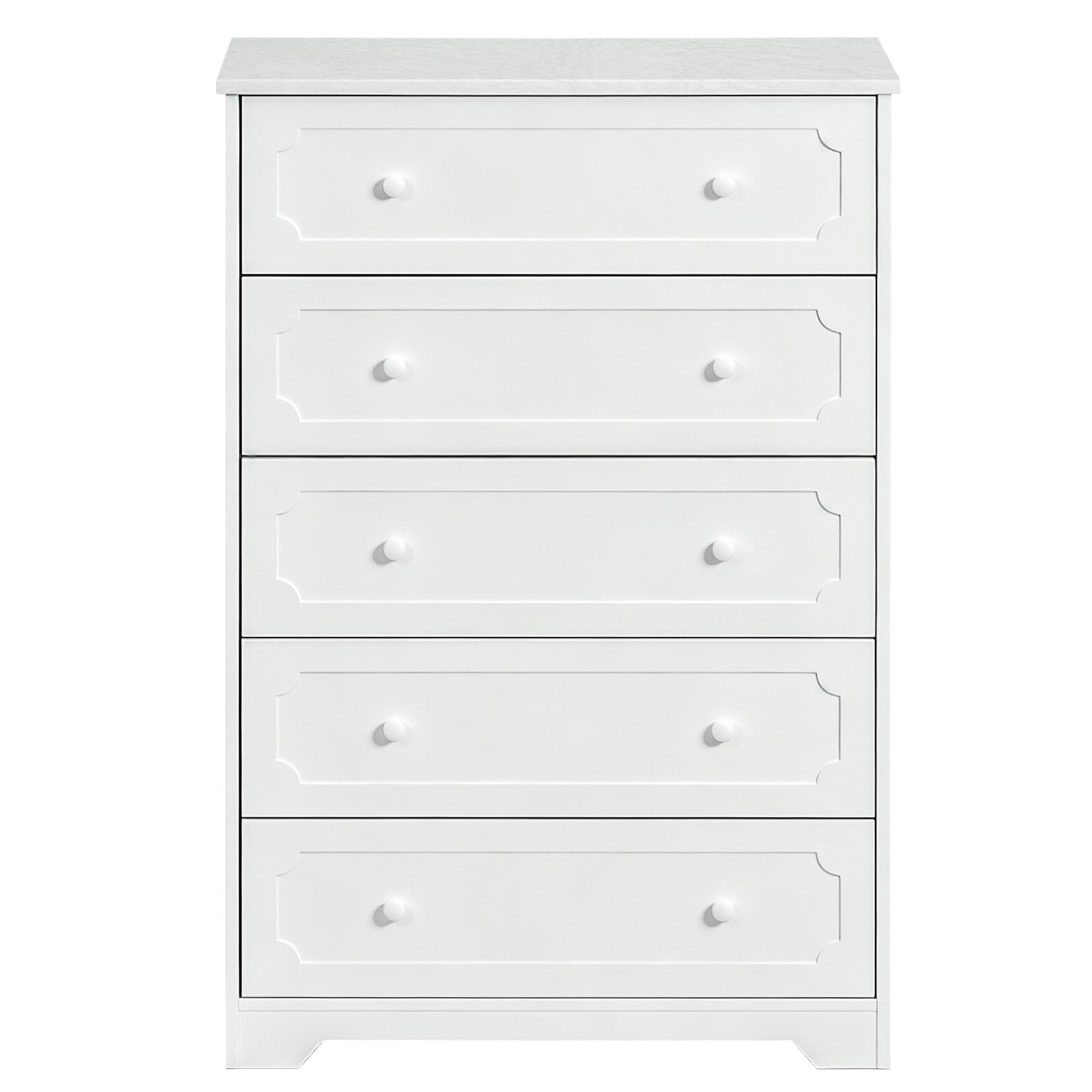5-Drawer Cabinet with Solid Wood Veneer, White, 31.3 x 15.55 x 47.24 in
