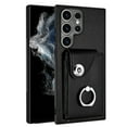 thumbnail image 3 of Wallet Case Compatible for Samsung Galaxy S23 Ultra with Card Holder, Rotation Finger Ring Kickstand Card Slots Case, Classic PU Leather Shockproof Magnetic Button Cover for Galaxy S23 Ultra, Black, 3 of 7