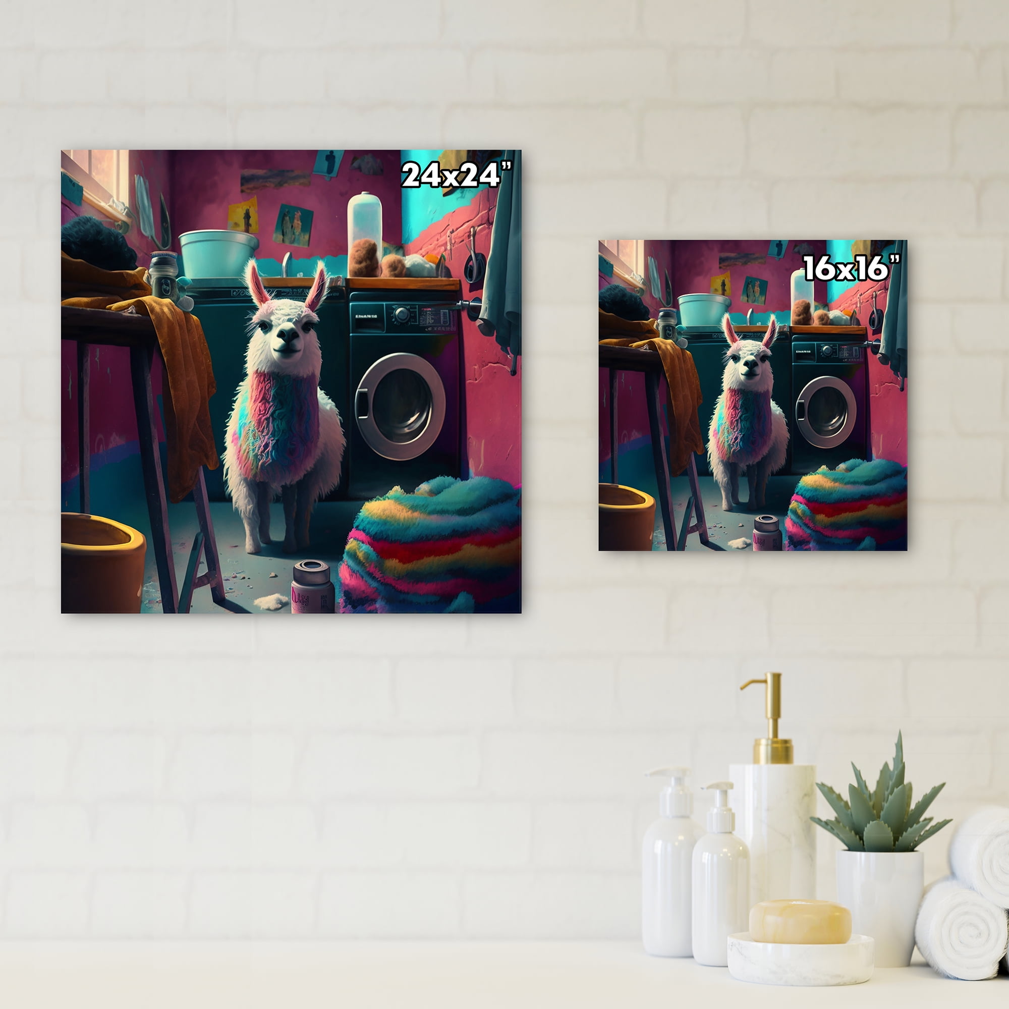 Designart Funny Llama In Laundry I Canvas Wall Art