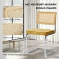 thumbnail image 5 of Mid Century Modern Dining Chairs Set of 2, Velvet Accent Chairs with Stainless Chrome Base,  Upholstered Rattan Chairs, Gold, 5 of 7