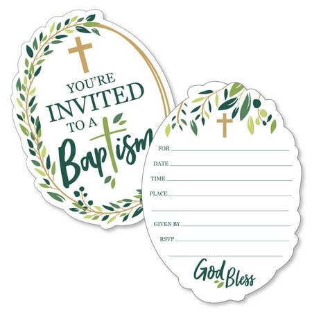 - Baptism Elegant Cross - Shaped Fill-in Invitations - Religious Party Invitation Cards with Envelopes - Set of 12
