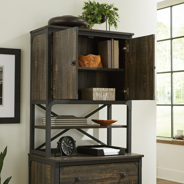 Sauder Steel River Industrial Hutch, Carbon Oak Finish - Walmart.com