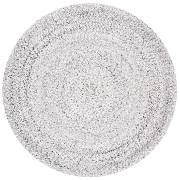SAFAVIEH Braided Caleb Solid Polyester Reversible Area Rug, Silver/Charcoal, 6' x 6' Round