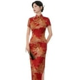 thumbnail image 4 of CENL Women Chinese Cheongsam Faux Silk Stain Dress Oriental Ball Gown Long Qipao, 4 of 9