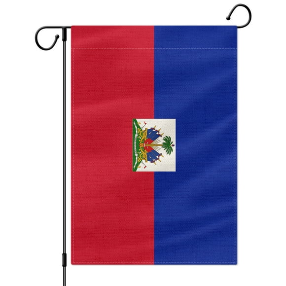 PTEROSAUR Haiti Garden Flag, Haitian National Flag, 12.5x18 inch Double Sided Burlap for House Yard Lawn Indoor Outdoor Decor