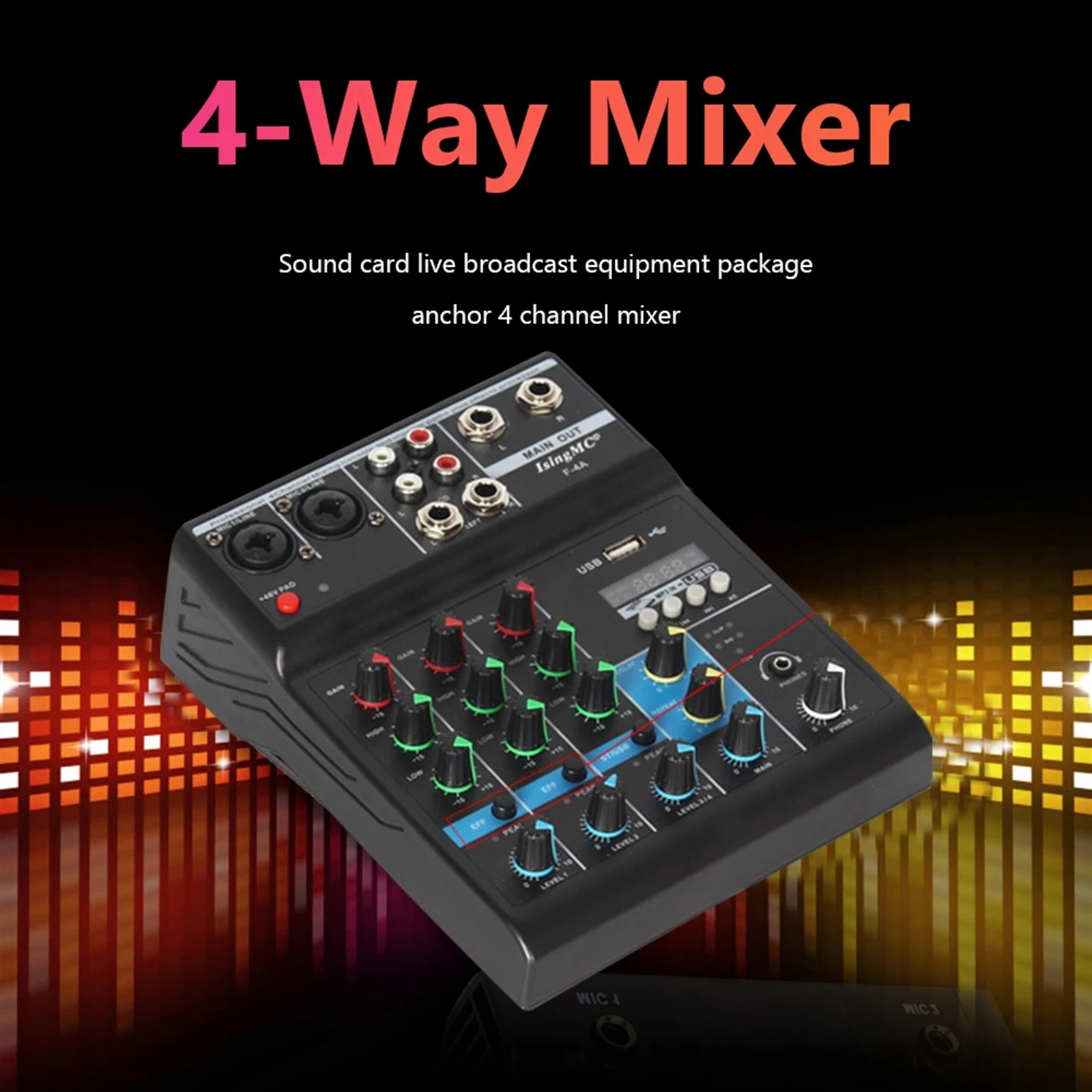 Sound Mixing Console USB Interface USB Aud-io Mixer Input F-4A Wireless 4-channel Phantom Power Monitor for Computer ,Easy to Operate